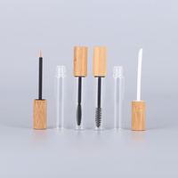 Tube de brillant à lèvres en verre transparent de qualité capuchon en bambou 10ml emballage cosmétique en bambou de luxe conteneur transparent
