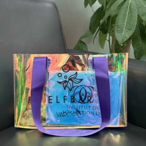 2024 Wholesale Custom Logo Holographic Beach Bag Waterproof Laser Clear Women Shopping Bag Pvc Shoulder Tote Bag With Handle