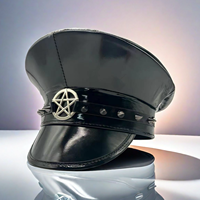 Chapeaux de fête gothiques punk à paillettes pentagramme en similicuir noir pour la vente en gros
