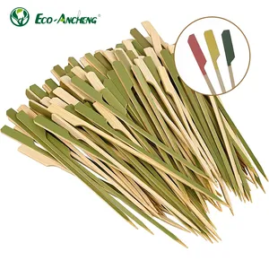 3.5 Inch/9 Cm Bamboo Paddle Skewer Long Paddle Gun Natural Eco Disposable Bamboo Kebab Skewer with Logo