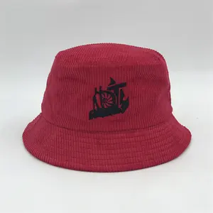 Grosir topi Bob korduroi 100% katun dengan Logo kustom grosir topi Bucket dengan Logo bordir kustom