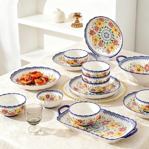 European Royal Porcelain Dinnerware <b>Sets</b> Nordic Handmade Flower Pattern Back School Luxury Ceramic Plates <b>Microwave</b> Safe - Product Image 3