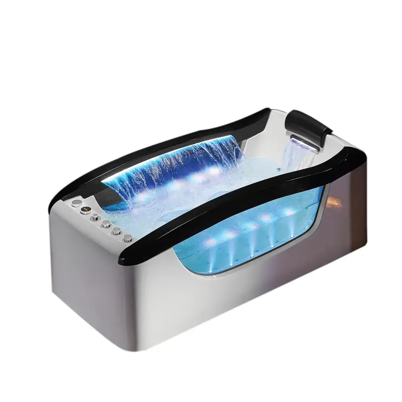 New model computer controlled square freestanding Tempered glass small corner whirlpool massage waterfall bathtub