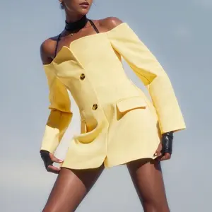 OUDINA Wholesale One-line Collar Off-shoulder Suit For Women New Design Elegant Versatile Blazer Dress