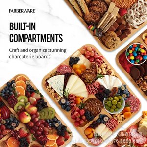 Plateau de service en bambou Farberware avec compartiments intégrés pour fromages, plateaux de charcuterie, collations de fête - Product Image 1