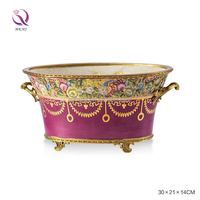 MKMJ Elegante Koninklijke Porseleinen Collectie Handgemaakte Vintage Rode Keramiek Messing Decoratieve Servies Vaas Set Luxe Huisdecoratie