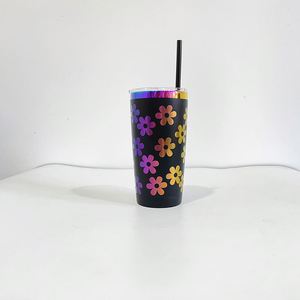 Vaso Térmico Holográfico Blanco y Negro de 20 oz, Taza de Café de Acero Inoxidable con Recubrimiento Arcoíris - Product Image 2