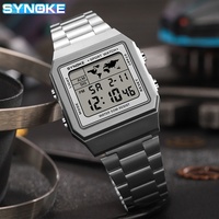 Montre électronique sportive multifonctionnelle SYNOKE classique rétro numérique carrée en acier inoxydable étanche 5 bars avec mouvement Hangzhou
