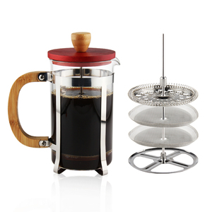 Cafetière à piston 350 ml en verre borosilicate avec poignée en bambou, couvercle en bois, <span class=keywords><strong>filtre</strong></span> SUS304, logo personnalisé, cadeau - Product Image 1