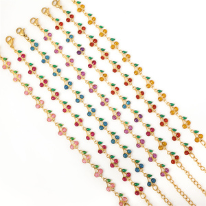 Pulsera de cereza esmaltada multicolor, de acero inoxidable con PVD en tono dorado, cadena ajustable con diseño de frutas, regalo de joyería navideña para mujer - Product Image 1