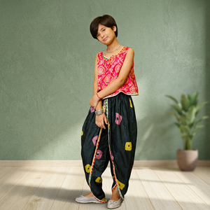 Conjunto de Dhoti Bandhej de Seda Satén Rosa Moose, Ropa Tradicional China - Product Image 3