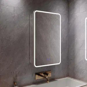 Armário de banheiro com espelho LED moderno, luz antiembaçante regulável com ajuste de brilho, logotipo personalizado em 3 cores