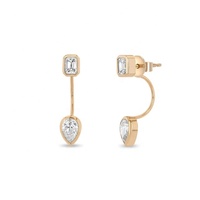 LOZRUNVE Bijoux en argent 925 plaqué or, luxe élégant, boucles d'oreilles à clip avec cristal en forme de poire taille émeraude, devant et derrière