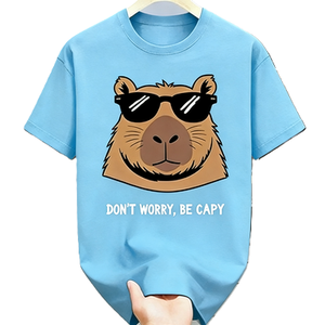 T-Shirt Divertente con Capibara 'Don't Worry Be Capy', Maglietta Oversize in Cotone a Maniche Corte, Streetwear Casual - Product Image 3