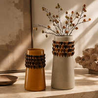 Vase en céramique imprimé en 3D, vase décoratif moderne pour fleurs, vase texturé caramel pour la décoration de table, décoration d'intérieur