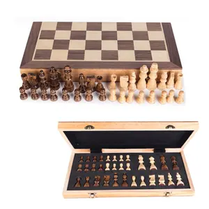 Checkers Folding International Chess Set Wooden Chess Pieces Board Game