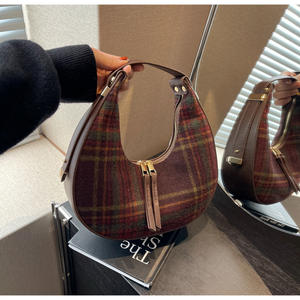 กระเป๋าใส่ของผู้หญิงลายสก๊อตทำจากผ้าขนสัตว์กระเป๋าใส่ของในสต็อกกระเป๋าลำลองสะพายไหล่กระเป๋าใต้วงแขน - Product Image 6