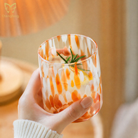 Verre à boire artisanal en verre moucheté coloré 420 ml style Murano – Gobelet artistique pour jus, café glacé, cocktail
