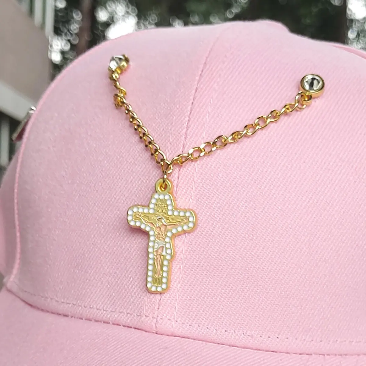 San Judas Hat Pin Metal Pearl Chain Cap Clip Badge Clip Cap Pin Hat With Chain Cross Enamel Pin For Hats