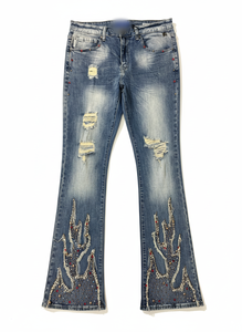 Jeans <span class=keywords><strong>en</strong></span> denim évasés pour hommes HaiYao, personnalisés, vintage, avec rivets et strass, lavage vintage, streetwear, OEM ODM, approvisionnement <span class=keywords><strong>en</strong></span> jeans <span class=keywords><strong>en</strong></span> denim pour hommes - Product Image 2