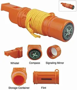 5 in 1 Survival Whistle. Compass, Whistle, Water-Resistant Container, Signal Mirror