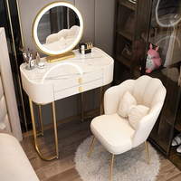 Table de maquillage compacte en MDF avec miroir en verre et tiroirs, panneau en bois, idéale pour petites pièces, designs uniques - Offre Spéciale
