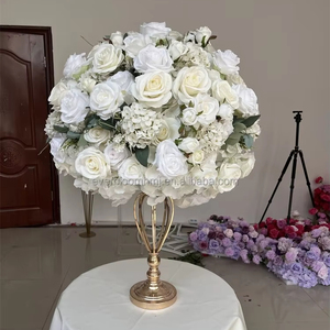 Arrangements de boules florales artificielles M14 OEM boules de fleurs de roses blanches roses centres de table en soie pour décoration de table de mariage - Product Image 2