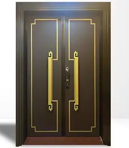 GUCI Customize Size Color Door Molded Pattern Inlaid Glass Stainless Steel Double Security Entrance Door