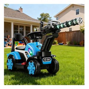 Colorful Lights and Music Children's Electric Ride-on Excavator Toy <b>Car</b> with <b>Push</b> Handle Scooter - Product Image 1