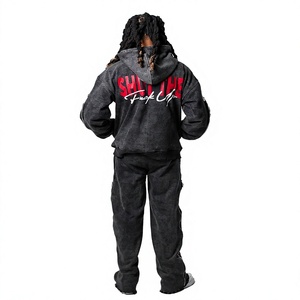 Conjunto de Sudadera con Capucha Negra para Hombre, Estilo Urbano Estampado, Felpa, Ropa Casual de Otoño, Sudadera de Mezcla de Algodón y Felpa, Informal de Otoño - Product Image 2