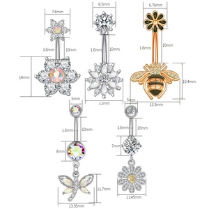 Anelli per <span class=keywords><strong>Piercing</strong></span> all'<span class=keywords><strong>Ombelico</strong></span> Sexy Placcati Oro e <span class=keywords><strong>Argento</strong></span>, Anello per <span class=keywords><strong>Ombelico</strong></span> con Fiore <span class=keywords><strong>in</strong></span> Zirconia, Gioielli per <span class=keywords><strong>Piercing</strong></span> all'<span class=keywords><strong>Ombelico</strong></span> con Fiore e Insetto <span class=keywords><strong>in</strong></span> CZ - Product Image 3