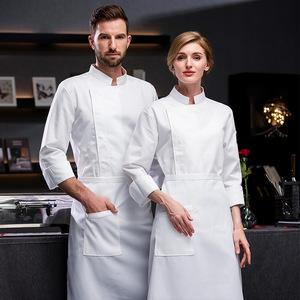Haute qualité OEM logo à manches longues Chef vêtements hommes femmes hôtel restauration travail uniforme gâteau <span class=keywords><strong>boulanger</strong></span> cuisine plaine Chef manteau uniforme - Product Image 1