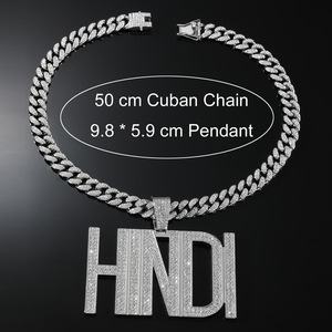 Collier chaîne cubaine épaisse style vidéo musicale, entièrement orné de cristaux étincelants, accessoire bling-bling - Product Image 2