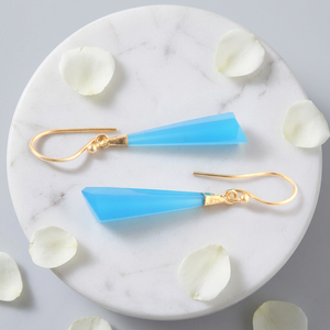 Fancy Shape Blue Chalcedony Punk Style Dangle Drop <b>Earrings</b> 18K Gold Plated Brass Women's Party Jewelry - Product Image 5