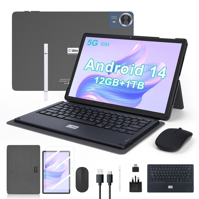C idea OEM ODM 14 Inches Android 14 Tablet 12GB RAM+1TB ROM 13MP+20MP Dual Camera Adults Tablet With SIM Card (Silvery)