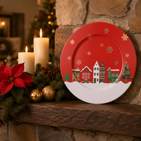 Joyeux Noël - Ensemble de 2 assiettes en fer blanc personnalisables, motif village de Noël et Père Noël, durables, pour service de vacances