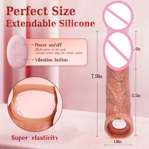 Realistic Artificial Silicone Waterproof Eco-Friendly <b>Vibrating</b> Penis Sleeve Electric Delay Hollow Dildo for Men Male - Product Image 4