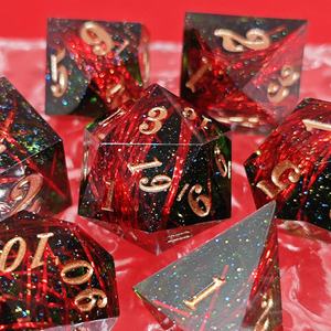 Hermosa cinta de colores DND RPG Juegos Dados Juego de dados de resina poliédrica con purpurina con fuente dorada - Product Image 4