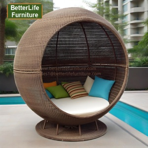 Terraza Rattan Apple Shape Tumbona Cama Aluminio Rattan Outdoor Cabana Tumbona Muebles de jardín Dosel Cama redonda Piscina Spa Daybed - Product Image 3
