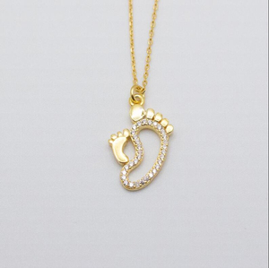 Nuova collana Trendy nuova madre ciondolo in acciaio inox placcato oro 18K zircone bambino piede collana <span class=keywords><strong>gioielli</strong></span> per <span class=keywords><strong>le</strong></span> donne - Product Image 4