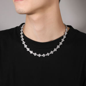 Hip Hop Full Pave Zircon 10,8mm Iced Out Cross Clustered <span class=keywords><strong>Diamond</strong></span> Gold Plated Flower Cuban Chain Gargantilla Collares para hombres - Product Image 4