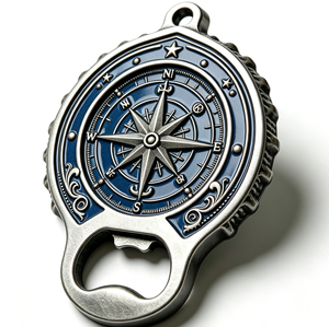 Porte-clés boussole en métal, ouvre-bouteille, émail bleu, aspect étain, cadeau promotionnel - Product Image 3