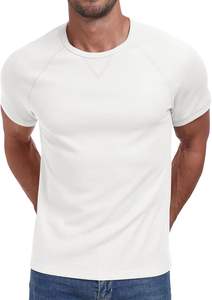 เสื้อยืดวาฟเฟิลแขนสั้นสำหรับผู้ชายเสื้อยืดคอกลมสีพื้นสำหรับฤดูร้อน - Product Image 5