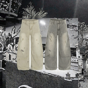 Jean cargo délavé coupe large en denim, style décontracté streetwear - Product Image 3