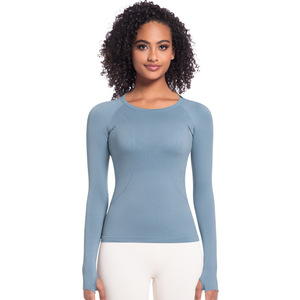 Camisetas de fitness de una pieza OEM, camisetas de manga larga sin costuras de alta elasticidad transpirables al por mayor - Product Image 6