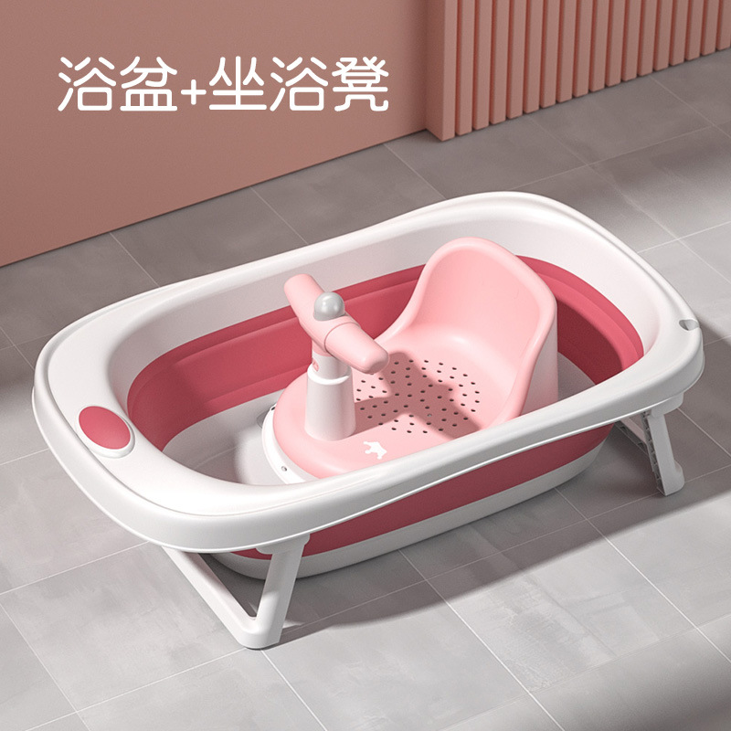 6855 Bañera Rosa con Termómetro, Silla de Baño Rosa