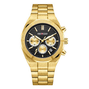 Montre à quartz pour homme en acier inoxydable plaqué or avec calendrier - Product Image 6