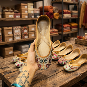Women's Traditional Indian Wedding Housewarming Party <b>Shoes</b> Genuine Leather Upper Elastic Band Closure BS Fashion Trend Floral - Product Image 1