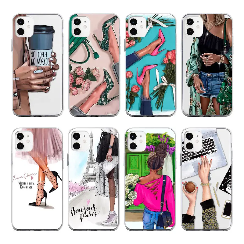 Princesa hembra jefe café teléfono caso para iPhone 11 Pro Max chica vogue mamá bebé suave tpu para iphone 11 jefe chica casos de teléfono