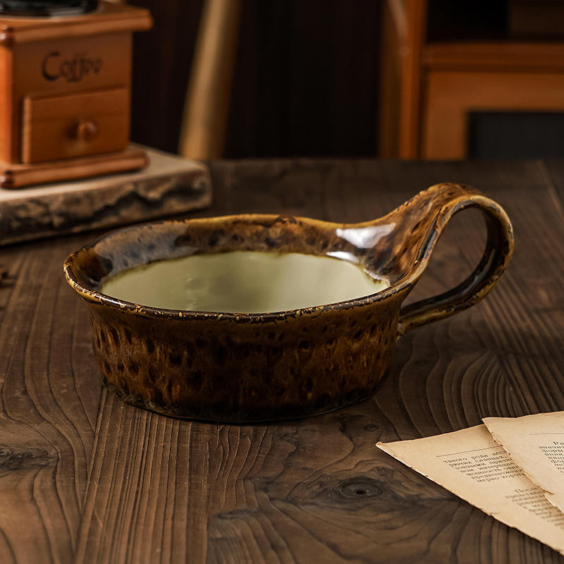 Brown kiln-fired large breakfast cup